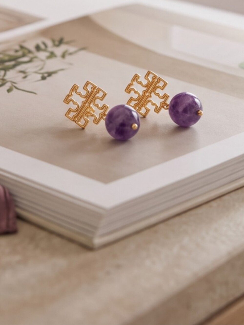 Tory Burch Stone Drop Logo Dangle Earrings